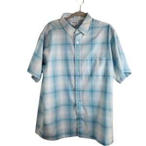 Haggar Cool 18 Tec Mens Large Blue White Plaid Short Sleeve Button Down Shirt